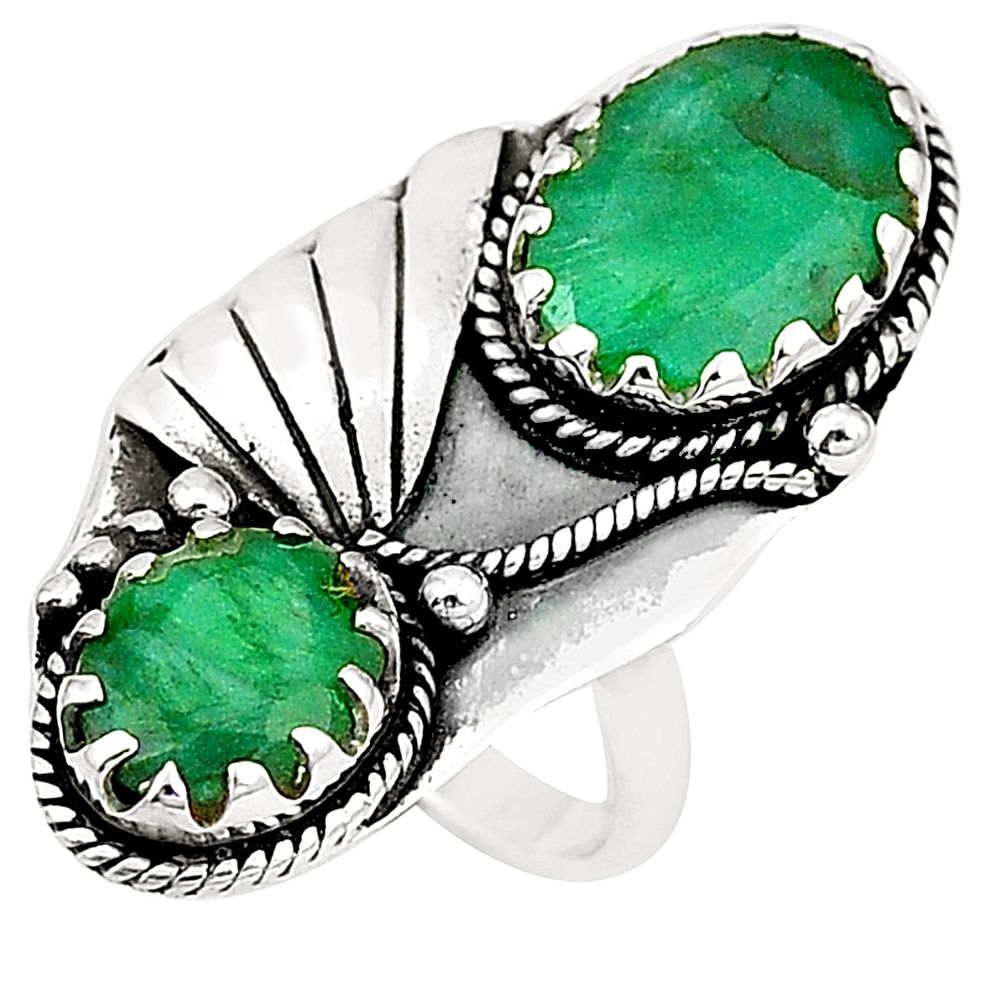 Natural green emerald 925 sterling silver ring jewelry size 7 m41729