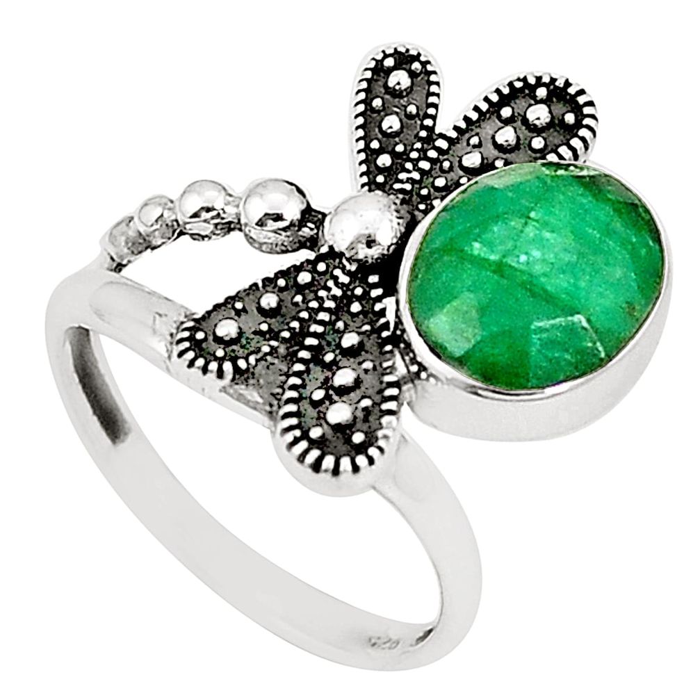 Natural green emerald 925 sterling silver dragonfly ring size 8.5 m41801