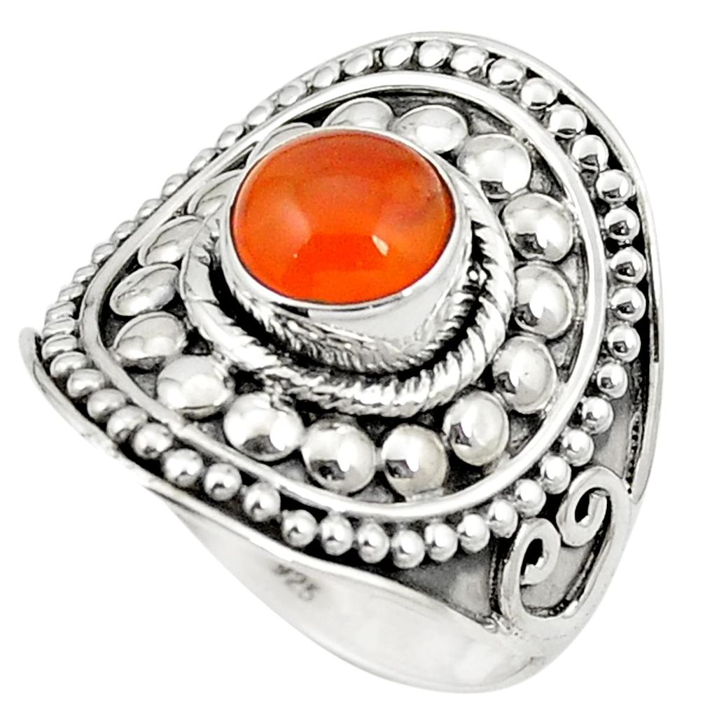 Natural orange cornelian (carnelian) 925 silver ring size 9.5 m42157