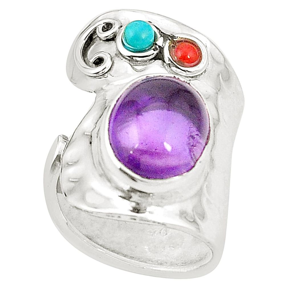 Natural purple amethyst 925 silver adjustable ring jewelry size 4 m42209