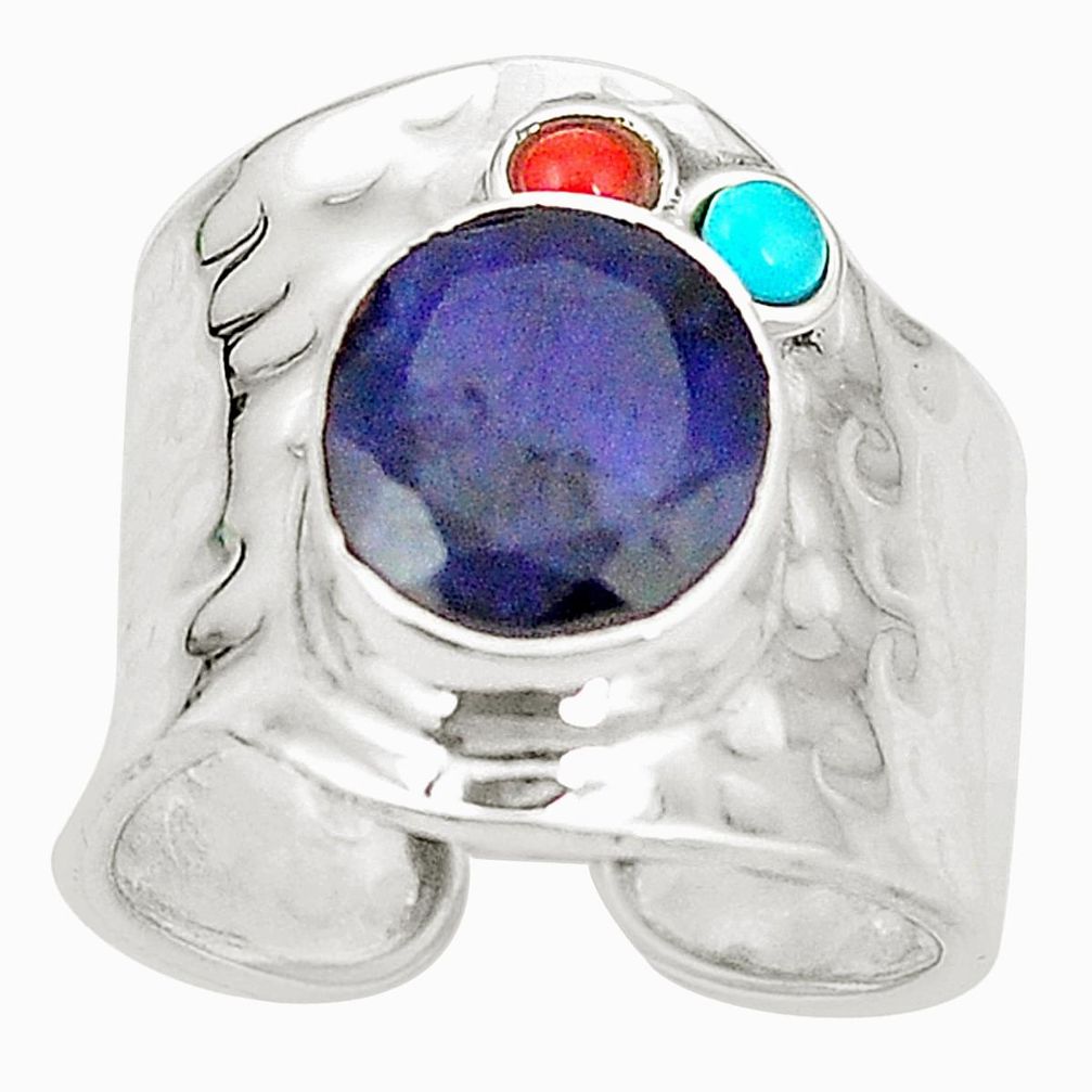 Natural blue sapphire 925 silver adjustable ring jewelry size 7 m42243