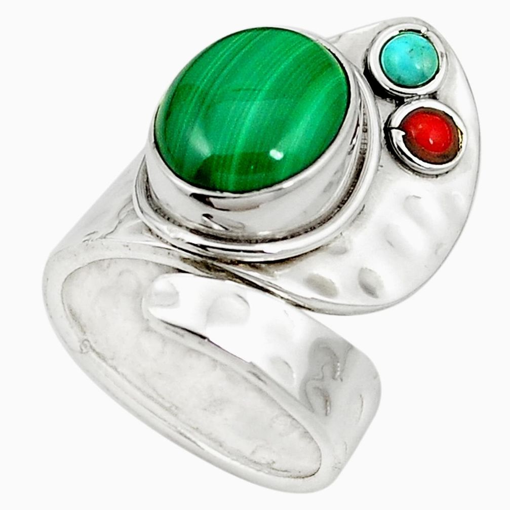 925 silver natural green malachite (pilot's stone) adjustable ring size 5 m42267