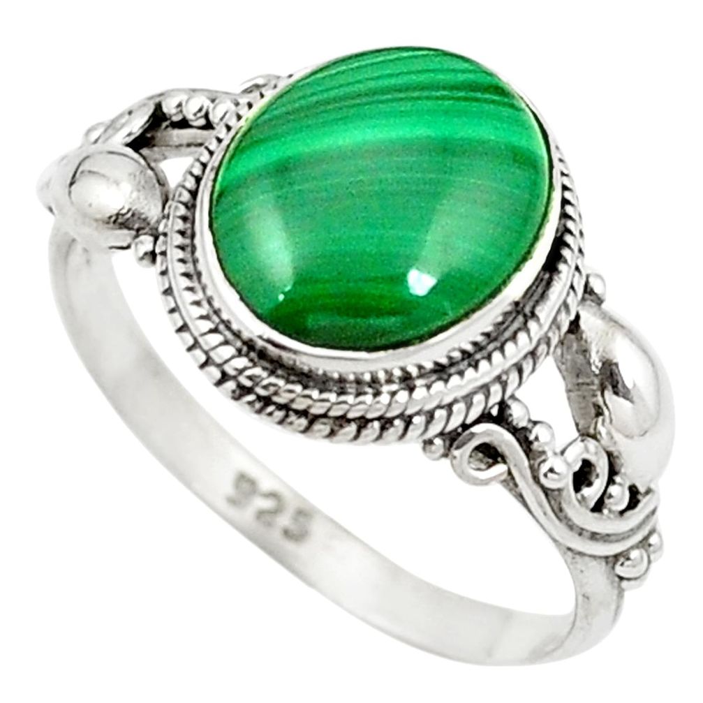 Natural green malachite (pilot's stone) 925 silver ring size 8.5 m42318