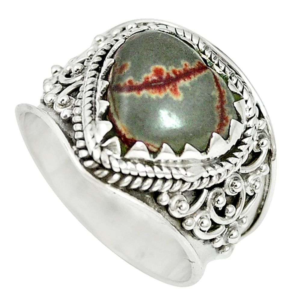 Natural grey sonoran dendritic rhyolite 925 silver solitaire ring size 7 m4242