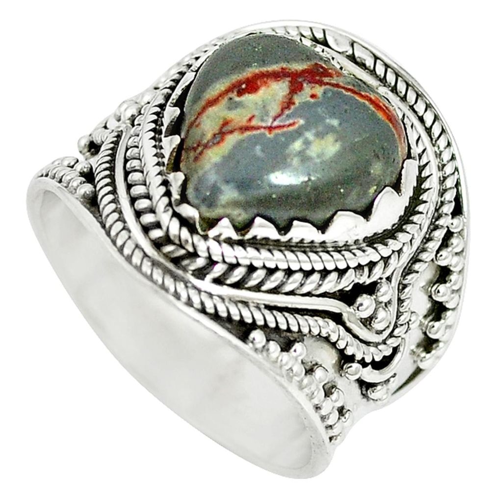 Natural grey sonoran dendritic rhyolite 925 silver solitaire ring size 8.5 m4247