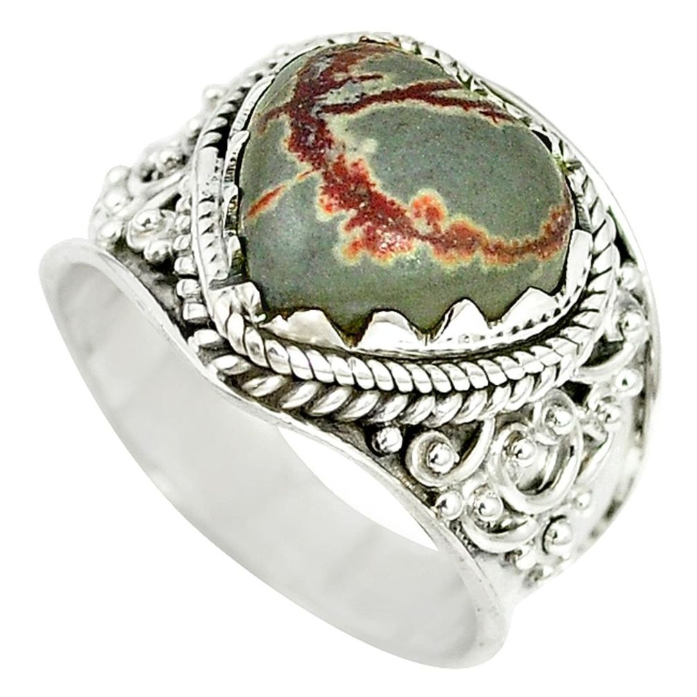 Natural grey sonoran dendritic rhyolite 925 silver solitaire ring size 7.5 m4257