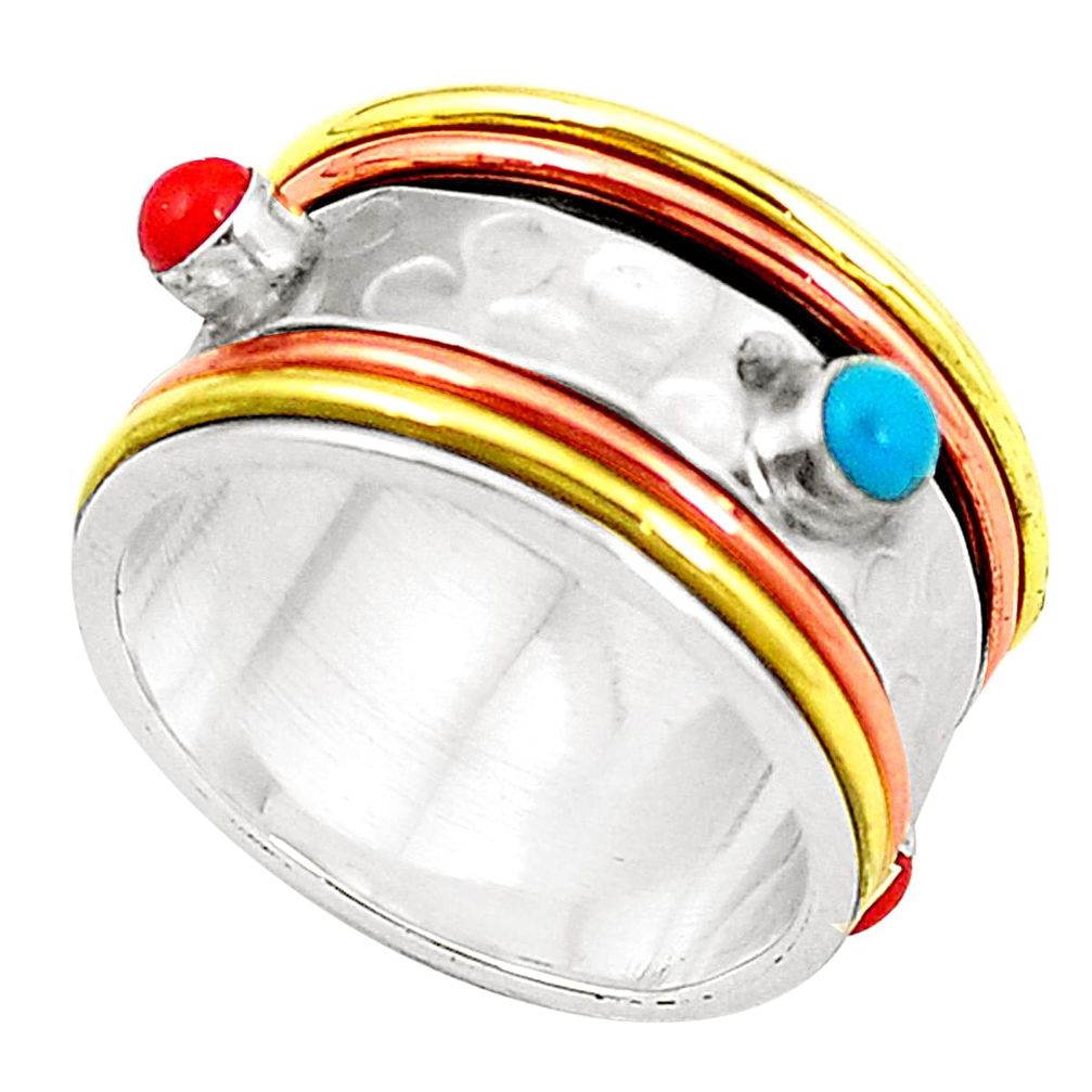 925 silver victorian red coral two tone spinner band ring size 7 m42675