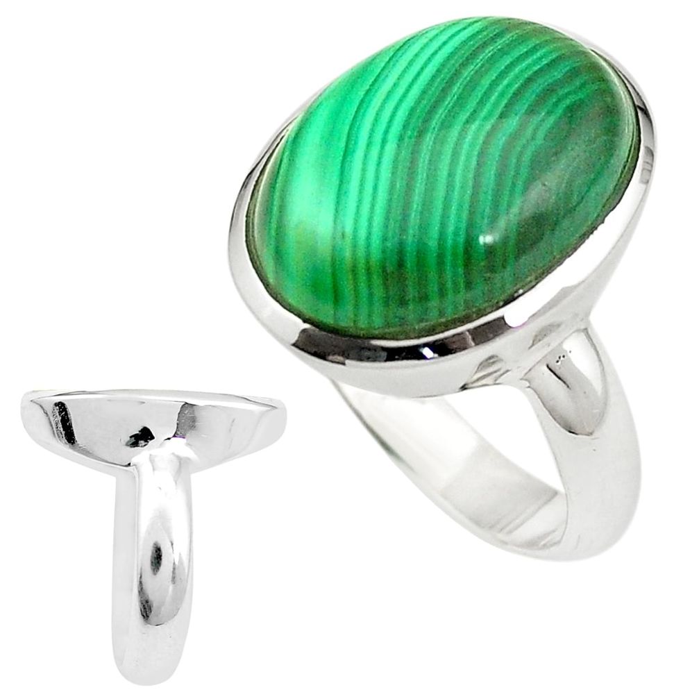 Natural green malachite (pilot's stone) 925 silver ring size 9 m43081