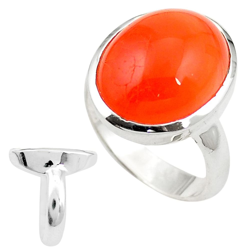 Natural orange cornelian (carnelian) 925 sterling silver ring size 8 m43177