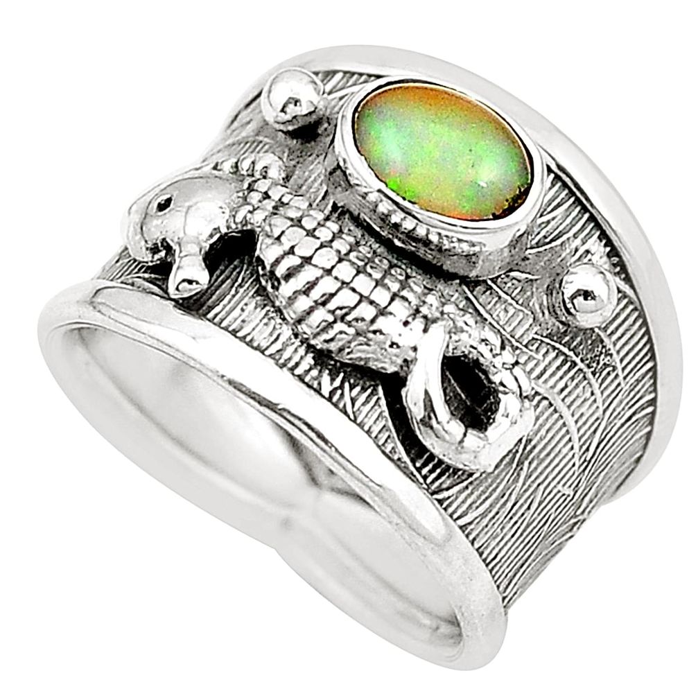 Natural multi color ethiopian opal 925 silver seahorse ring size 7 m43351