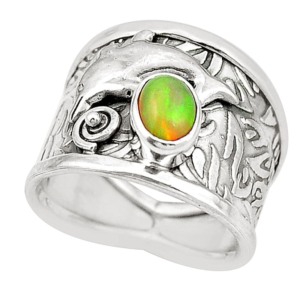 925 silver natural multi color ethiopian opal dolphin ring size 6.5 m43354