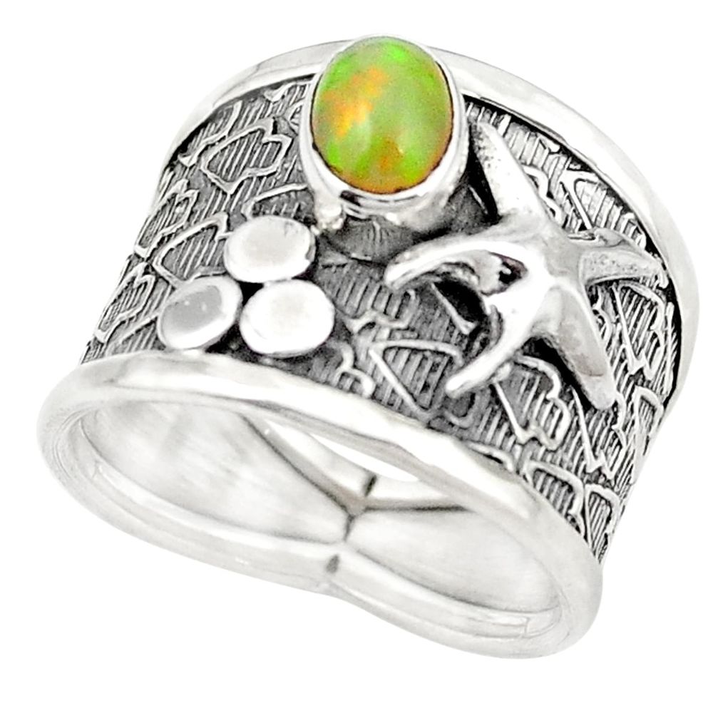 925 silver natural multi color ethiopian opal star fish ring size 6.5 m43376