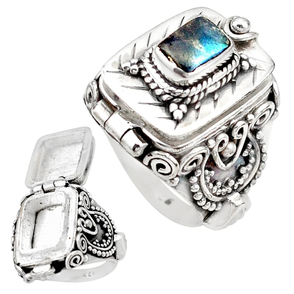 925 silver natural blue labradorite poison box ring jewelry size 7 m43469