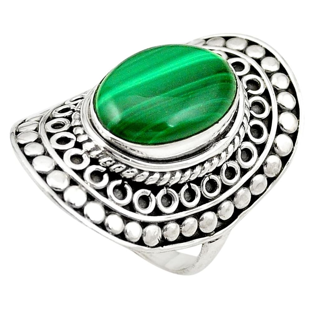 Natural green malachite (pilot's stone) 925 silver ring size 6.5 m43830