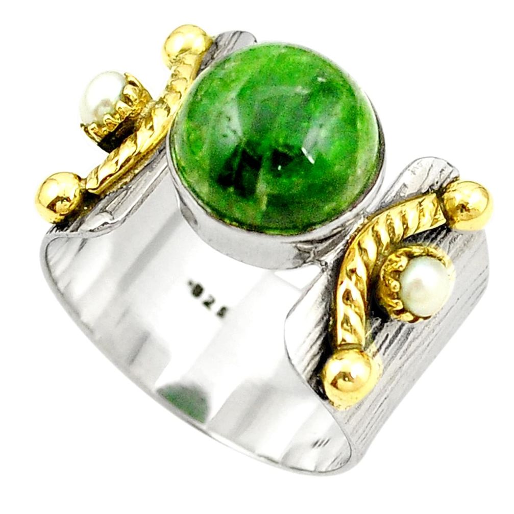 Victorian natural green chrome diopside 925 silver two tone ring size 8 m43916