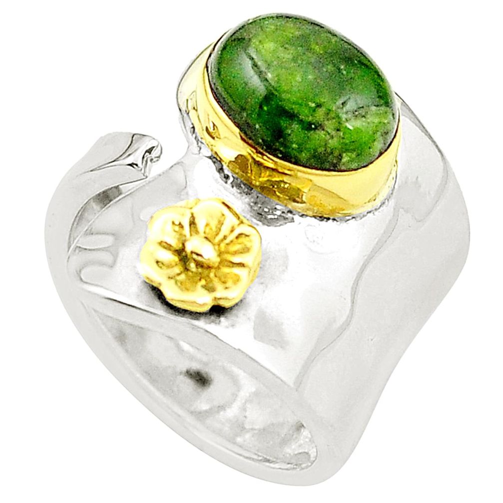 Natural chrome diopside 925 silver two tone adjustable ring size 5.5 m43922