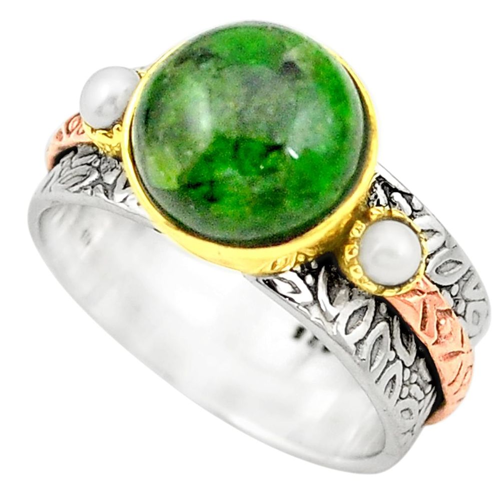 Natural green chrome diopside 925 silver two tone spinner ring size 8 m43952