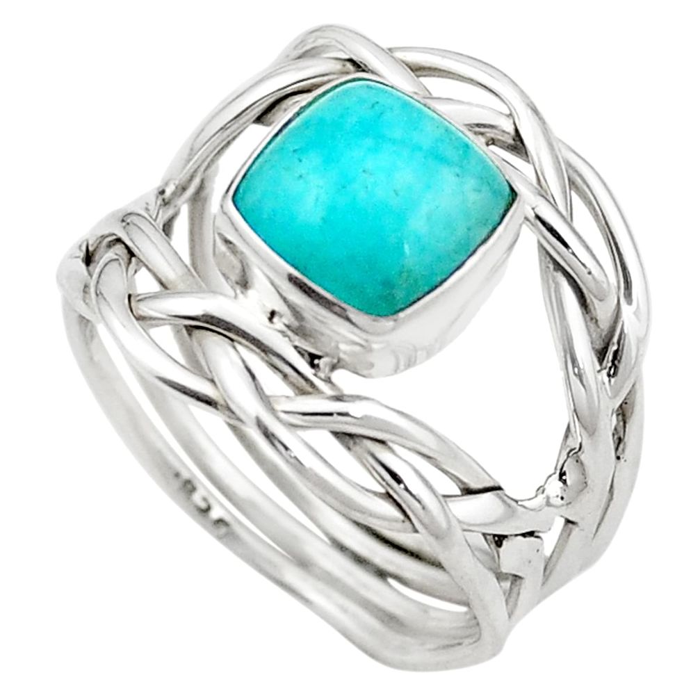 Natural green peruvian amazonite 925 sterling silver ring size 7 m43955