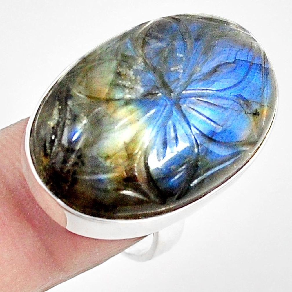 Natural blue labradorite 925 sterling silver ring size 6.5 m44248