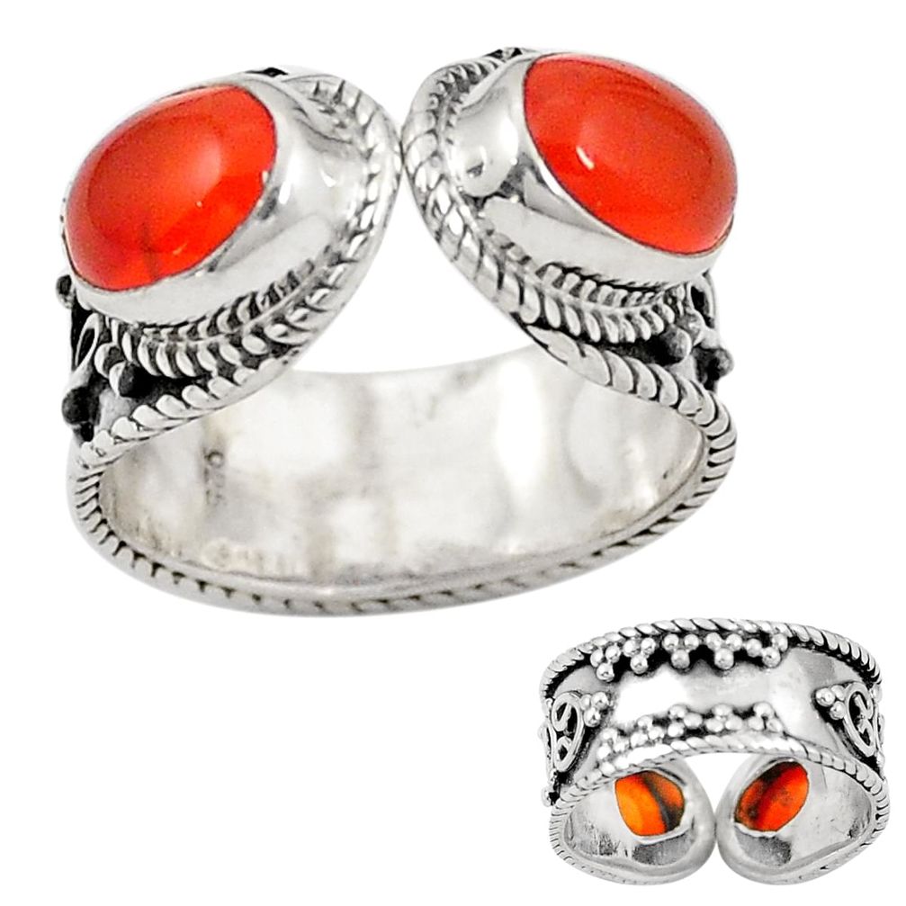 Natural orange cornelian (carnelian) 925 silver adjustable ring size 4.5 m44296