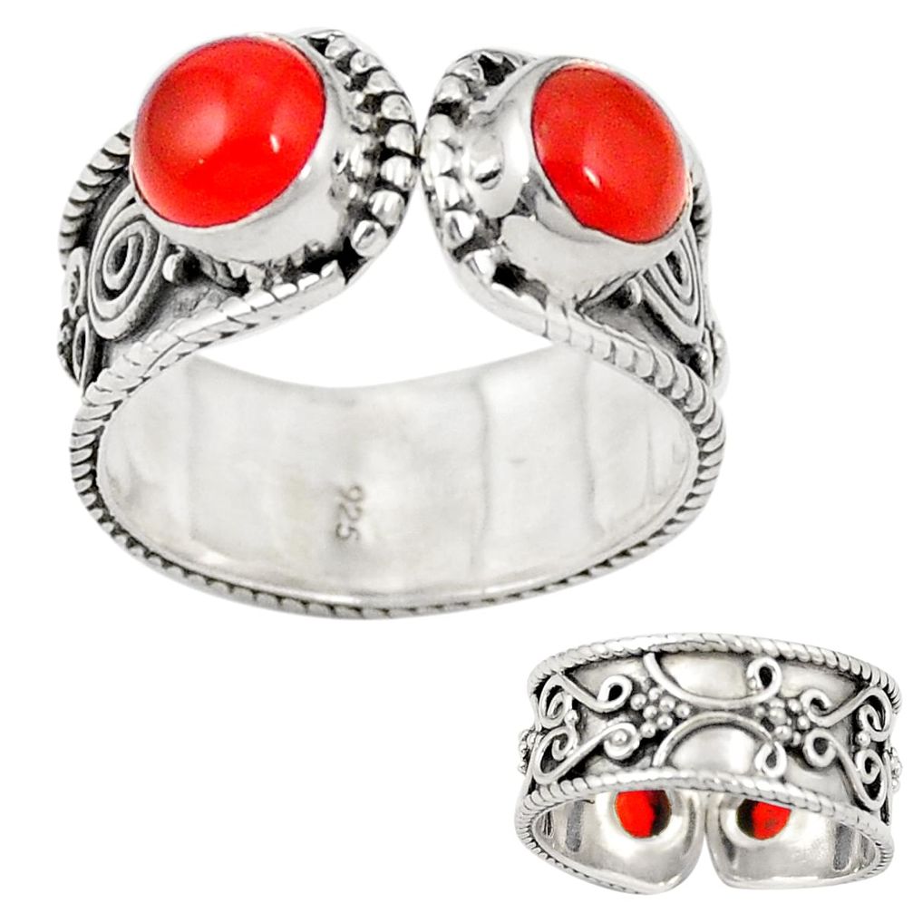 Natural orange cornelian (carnelian) 925 silver adjustable ring size 6.5 m44302