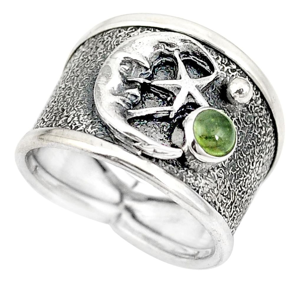 925 silver natural green tourmaline crescent moon star ring size 7 m44700