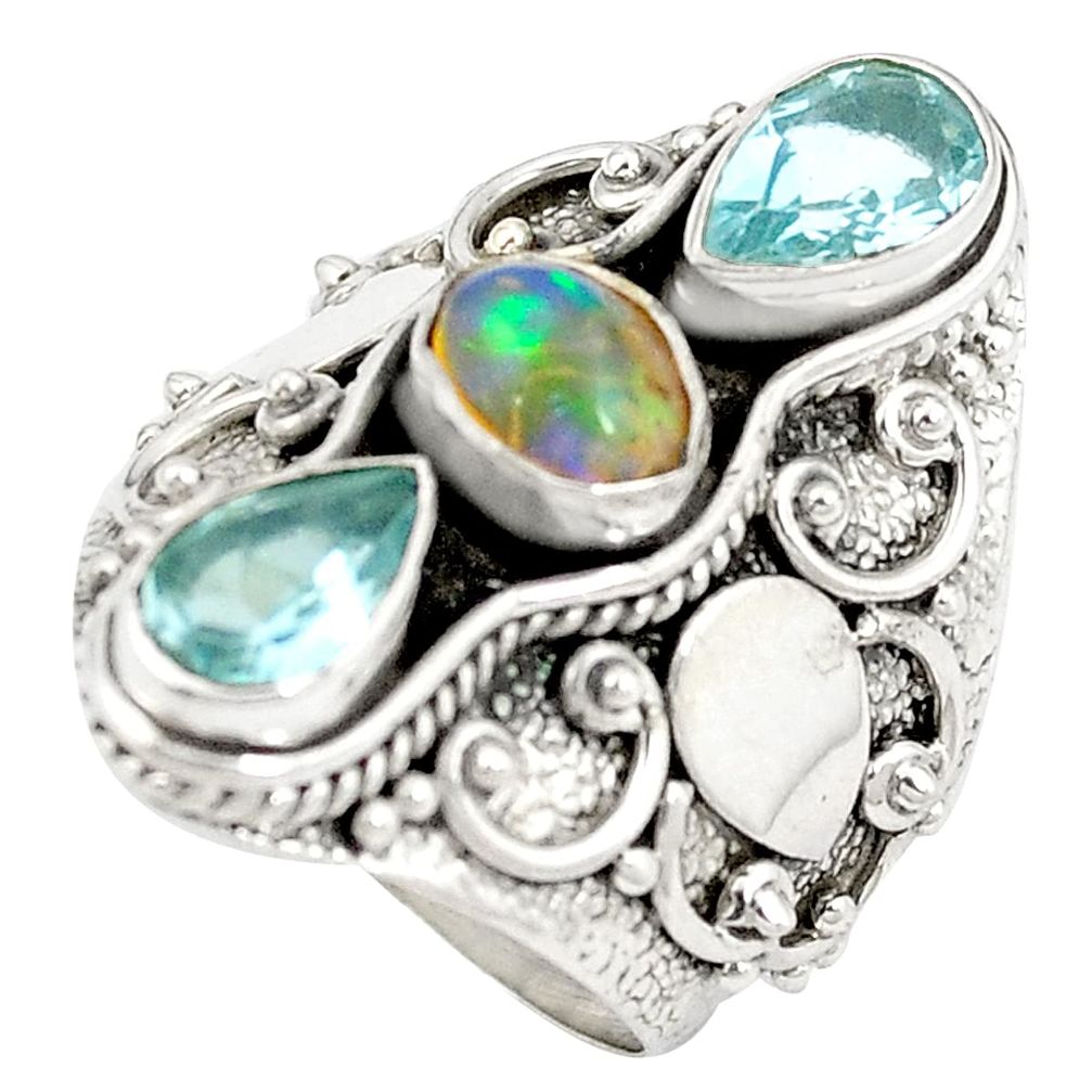 Natural multi color ethiopian opal topaz 925 silver ring size 6.5 m44785