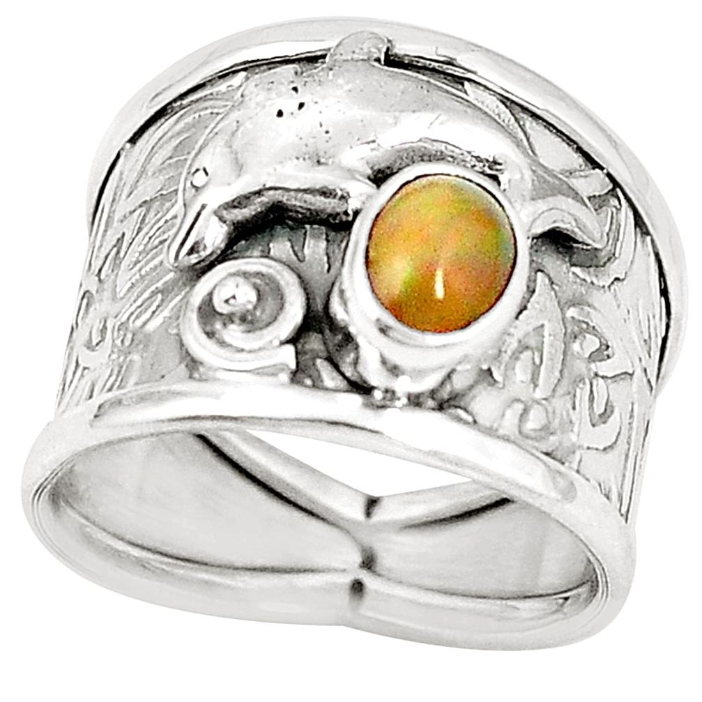 925 silver natural multi color ethiopian opal dolphin ring size 6 m44849