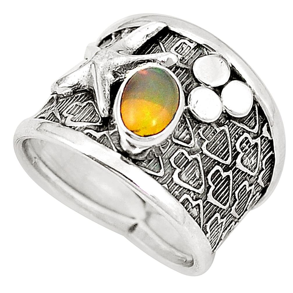 925 silver natural multi color ethiopian opal star fish ring size 6 m44864