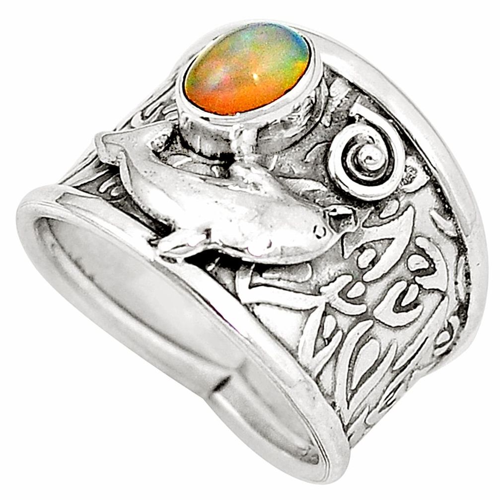 925 silver natural multi color ethiopian opal dolphin ring jewelry size 7 m44879