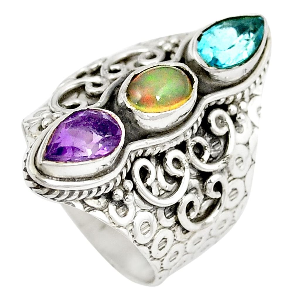 Natural multi color ethiopian opal amethyst 925 silver ring size 6.5 m44926