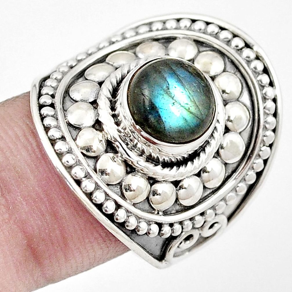 925 Sterling Silver Natural Blue Labradorite Ring Jewelry M44963 Gemexi