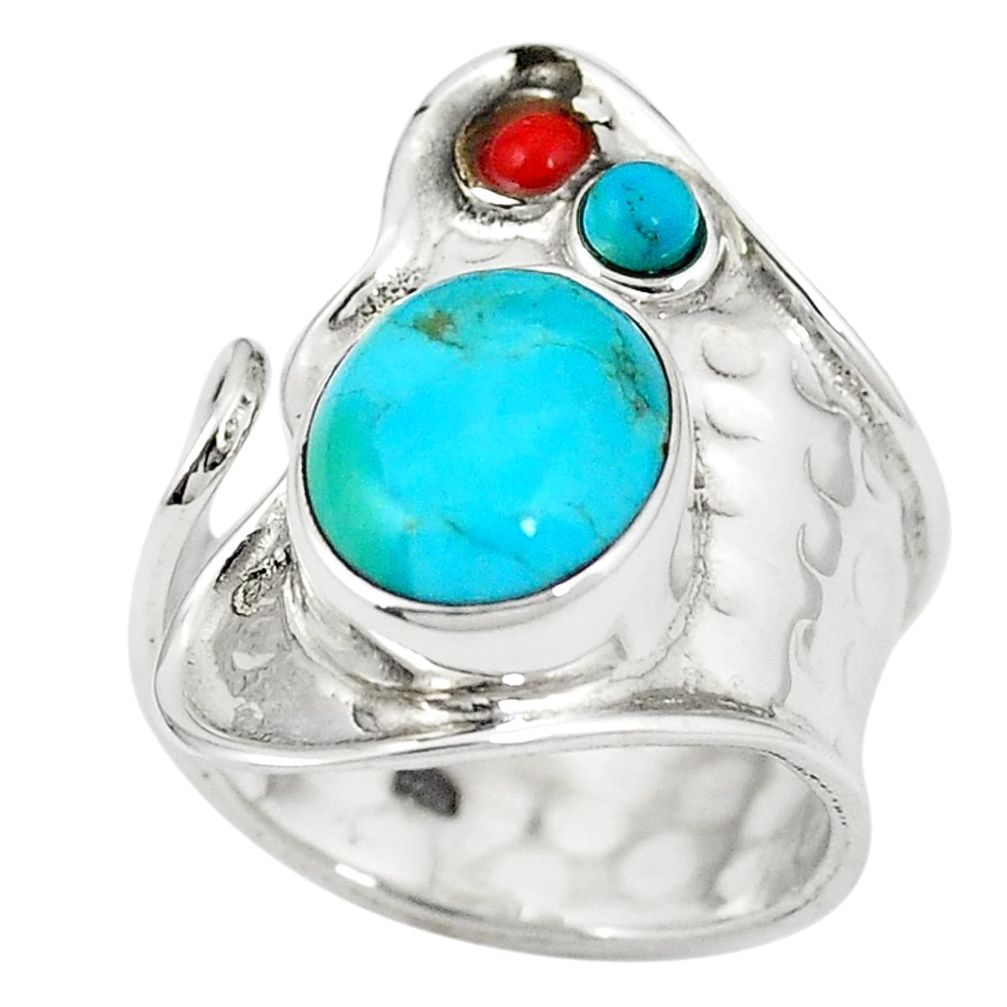 Blue arizona mohave turquoise 925 silver adjustable ring size 8.5 m44967
