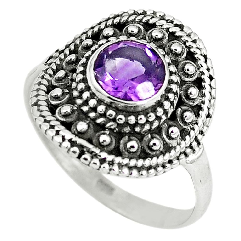 Natural purple amethyst 925 sterling silver solitaire ring size 7.5 m4534