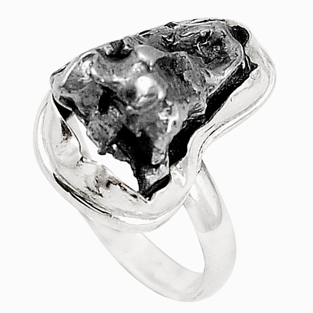 Natural campo del cielo (meteorite) 925 sterling silver ring size 7.5 m45557