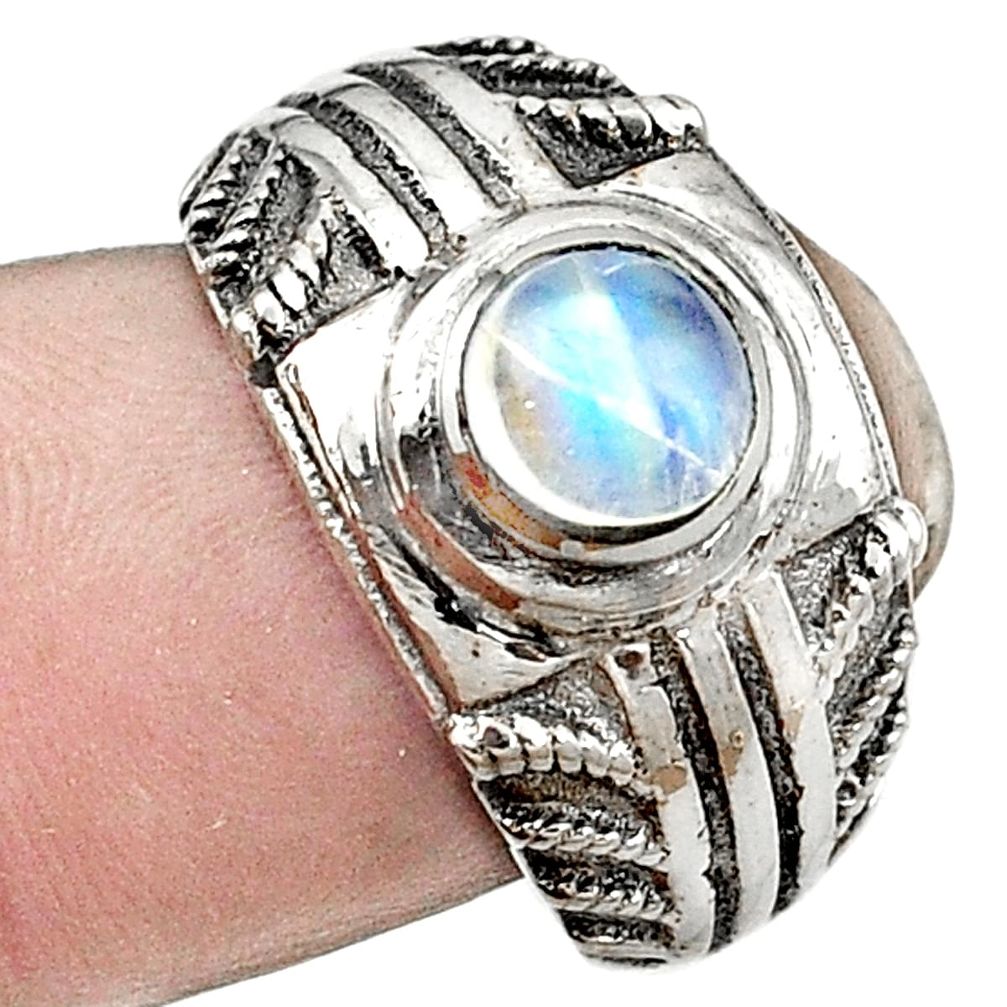 Natural rainbow moonstone 925 sterling silver ring jewelry size 7 m45801