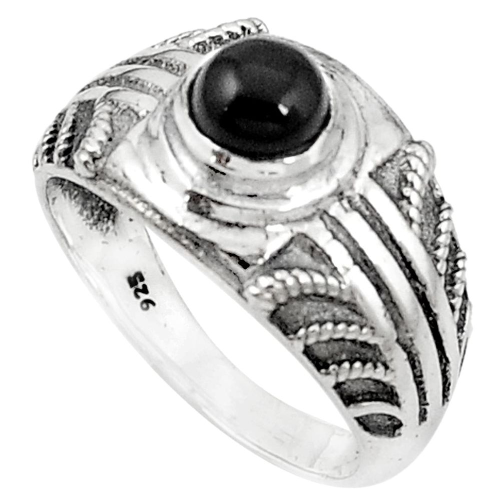 925 sterling silver natural black onyx round ring jewelry size 8 m45815