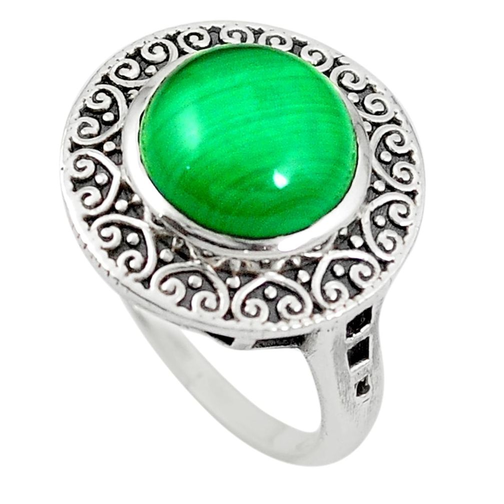 Natural green malachite (pilot's stone) 925 silver ring size 7 m46689