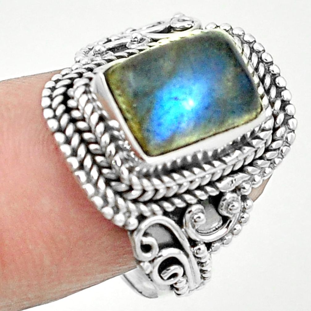 Natural blue labradorite 925 sterling silver ring jewelry size 7 m46916