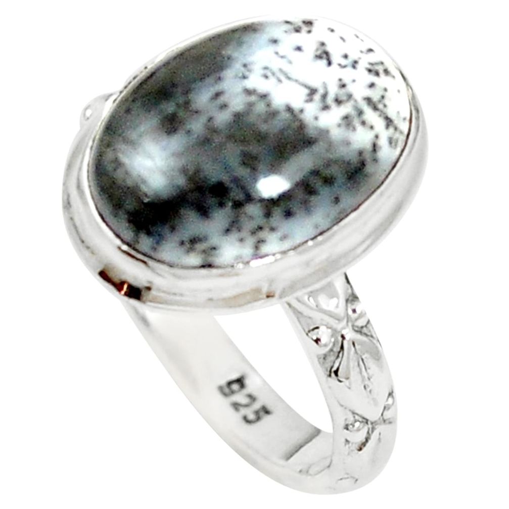 925 sterling silver natural white dendrite opal (merlinite) ring size 6 m47284