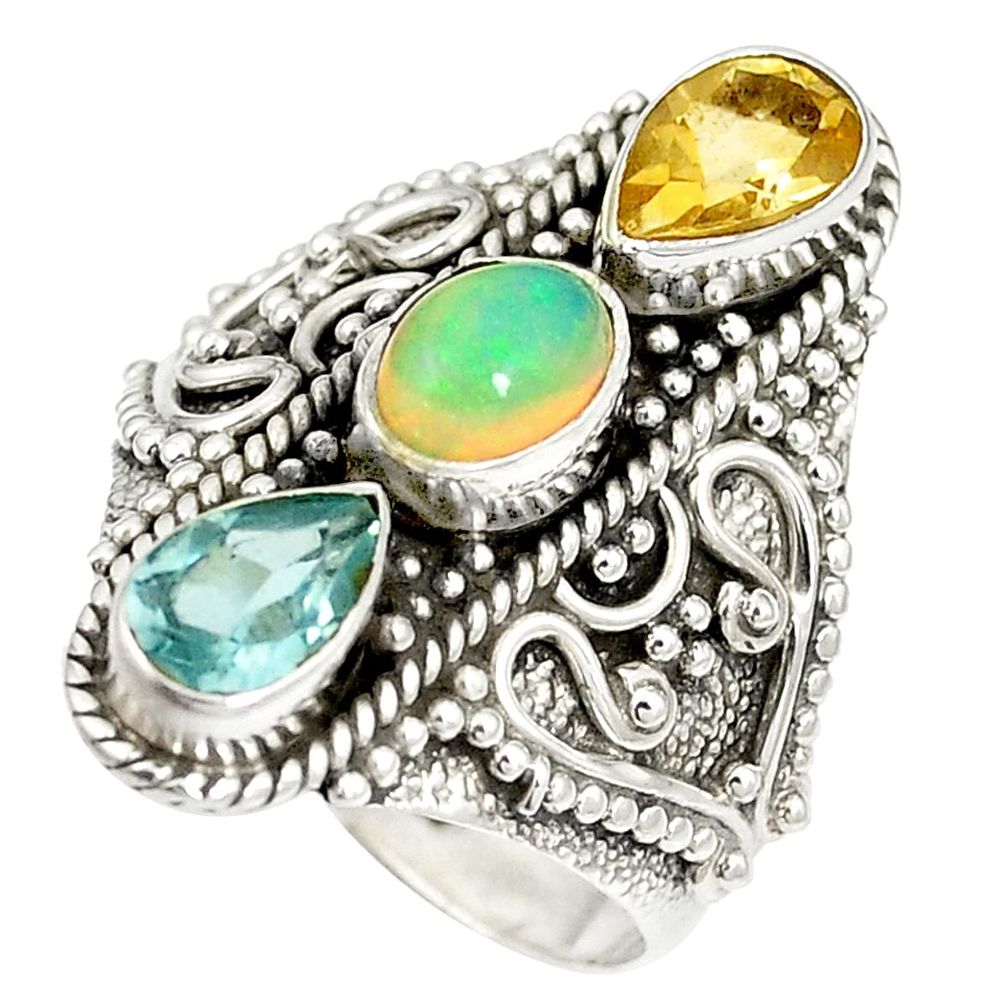 Natural multi color ethiopian opal 925 silver ring jewelry size 8.5 m47378