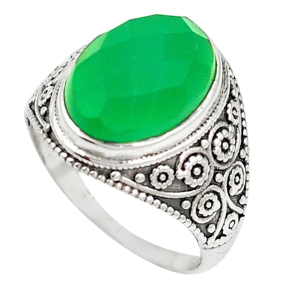 Natural green chalcedony 925 sterling silver ring size 6.5 m47400