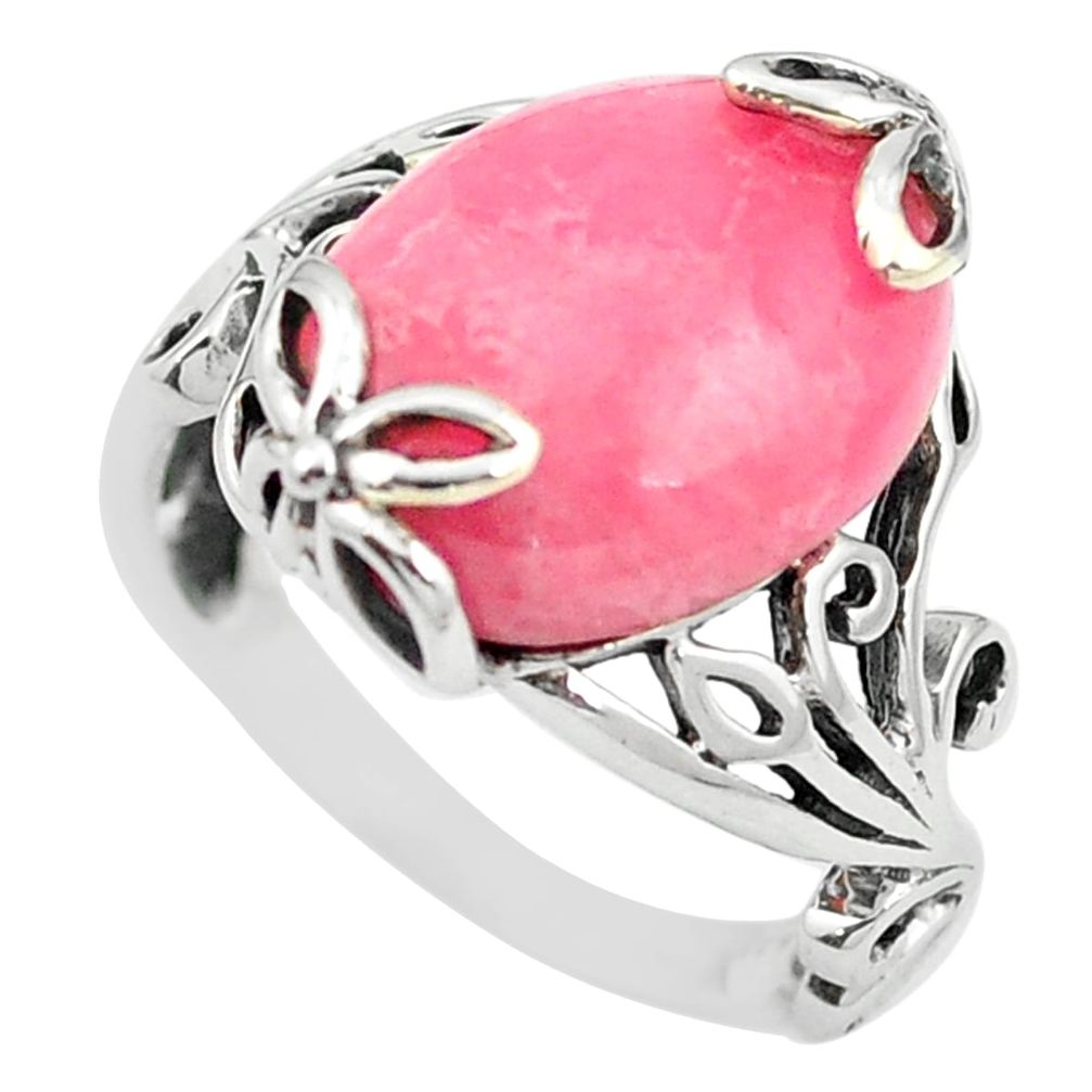Natural pink rhodochrosite inca rose (argentina) 925 silver ring size 8.5 m47609