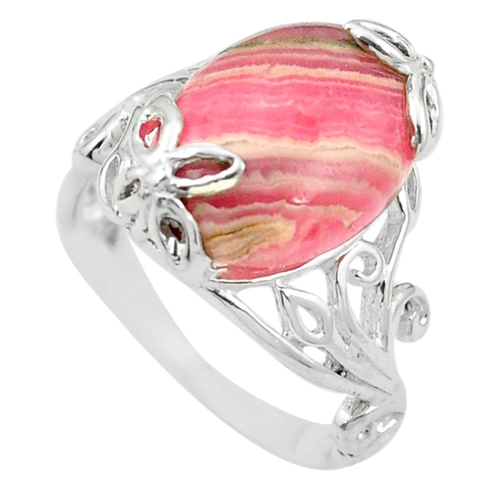 Natural pink rhodochrosite inca rose (argentina) 925 silver ring size 8.5 m47611