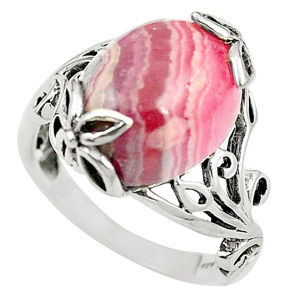 925 silver natural pink rhodochrosite inca rose (argentina) ring size 9 m47640
