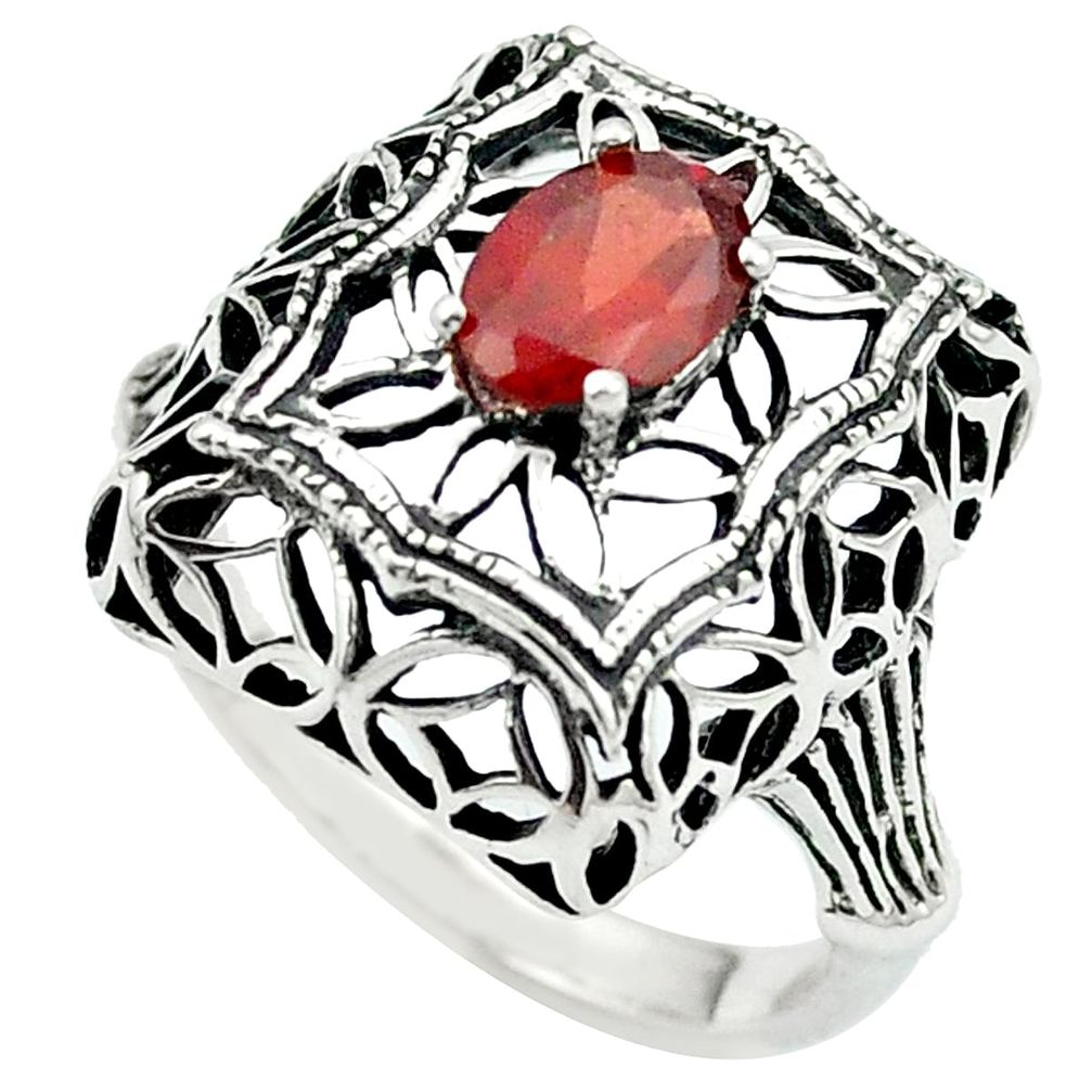 925 sterling silver natural red garnet ring jewelry size 7.5 m47651