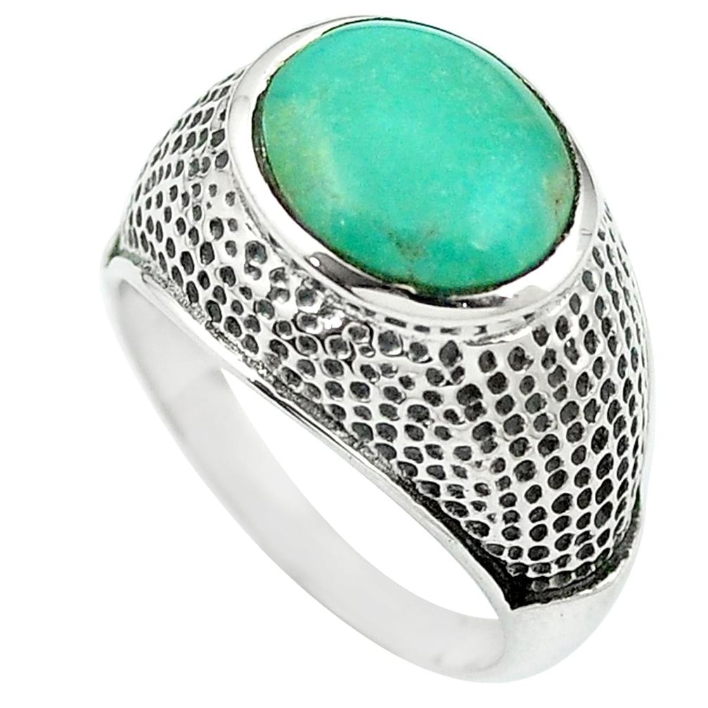 Natural green turquoise tibetan 925 sterling silver ring size 7.5 m47683