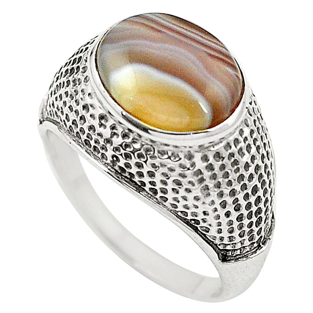 Natural brown botswana agate 925 sterling silver ring size 9 m47689