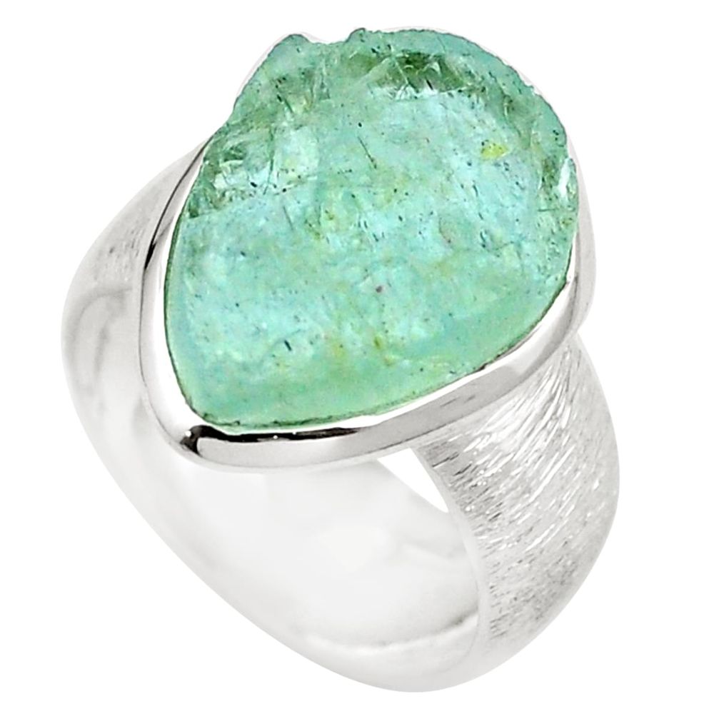 Natural aqua aquamarine rough 925 sterling silver ring size 6.5 m47716