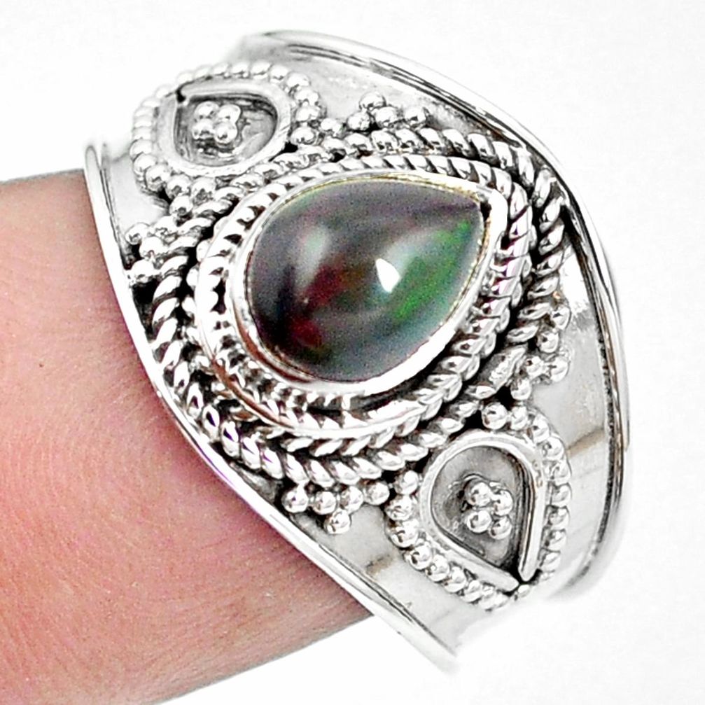 Natural black ethiopian opal 925 silver ring jewelry size 7.5 m47773